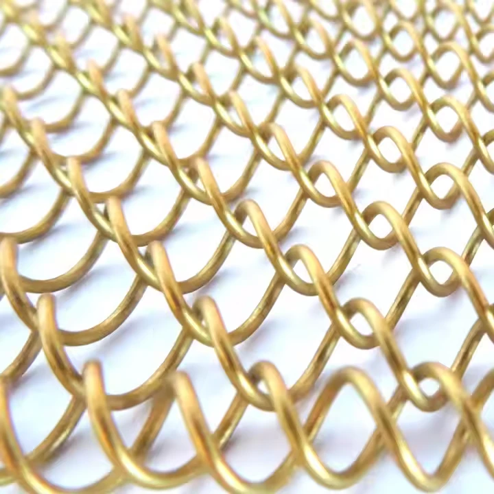 Gold Spiral Mesh Metal Room Divider Curtain / Decorative Mesh